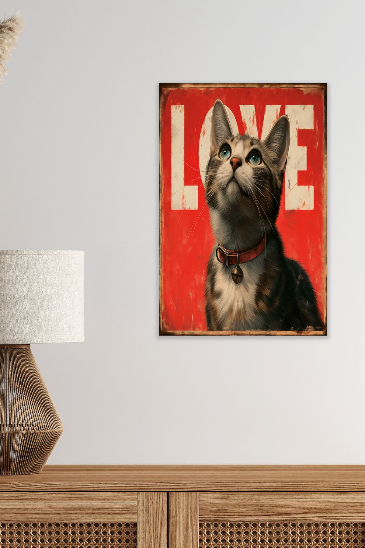 Sevimli Kediler Love No 3 görselli 18x27 cm MDF ahşap duvar tablosu