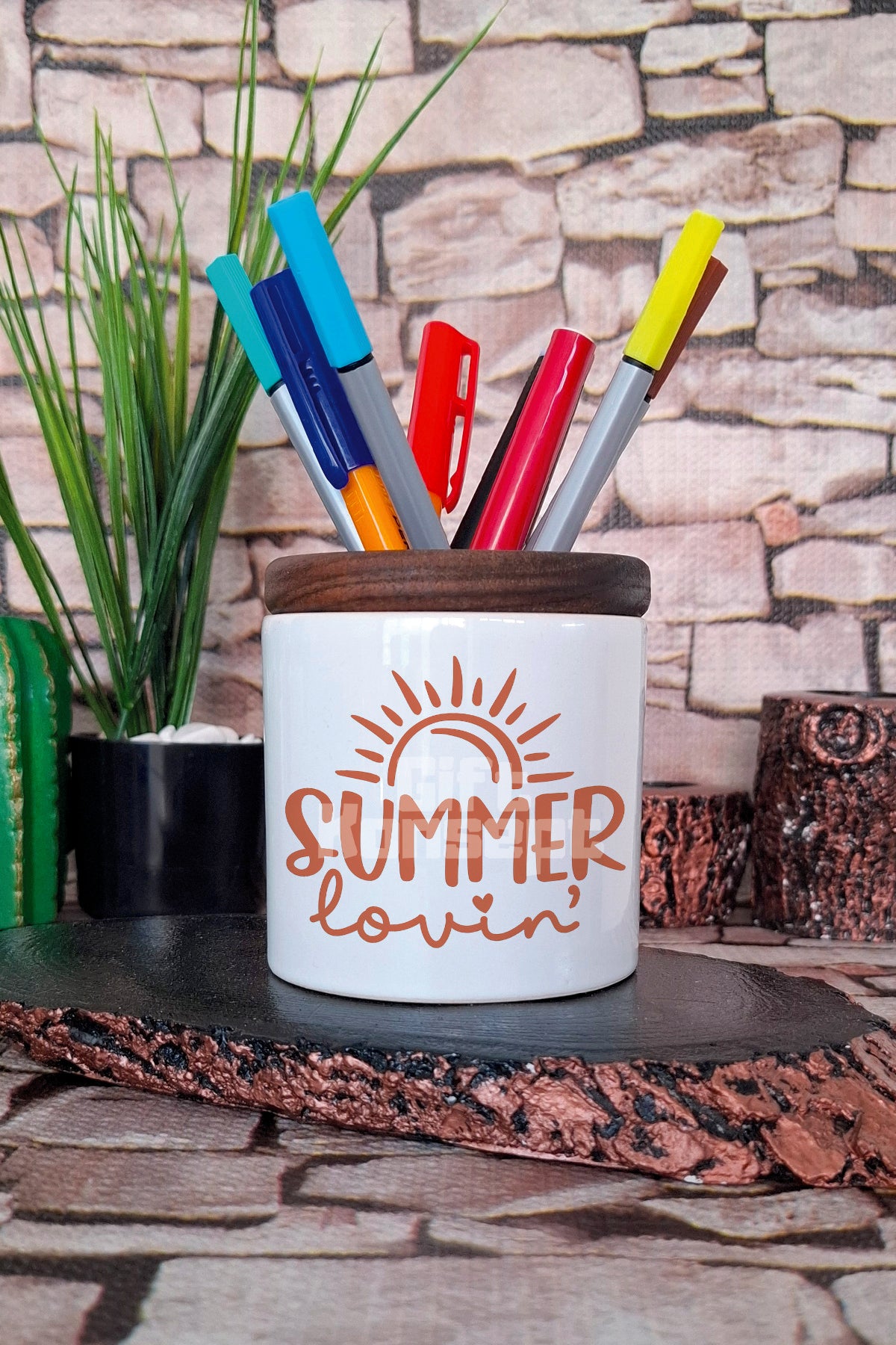 Summer Love tasarımlı seramik kalemlik