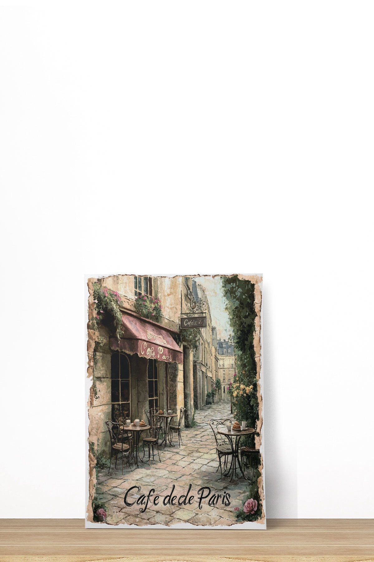 Cafe De Paris No 3 görselli 18x27 cm MDF ahşap duvar tablosu