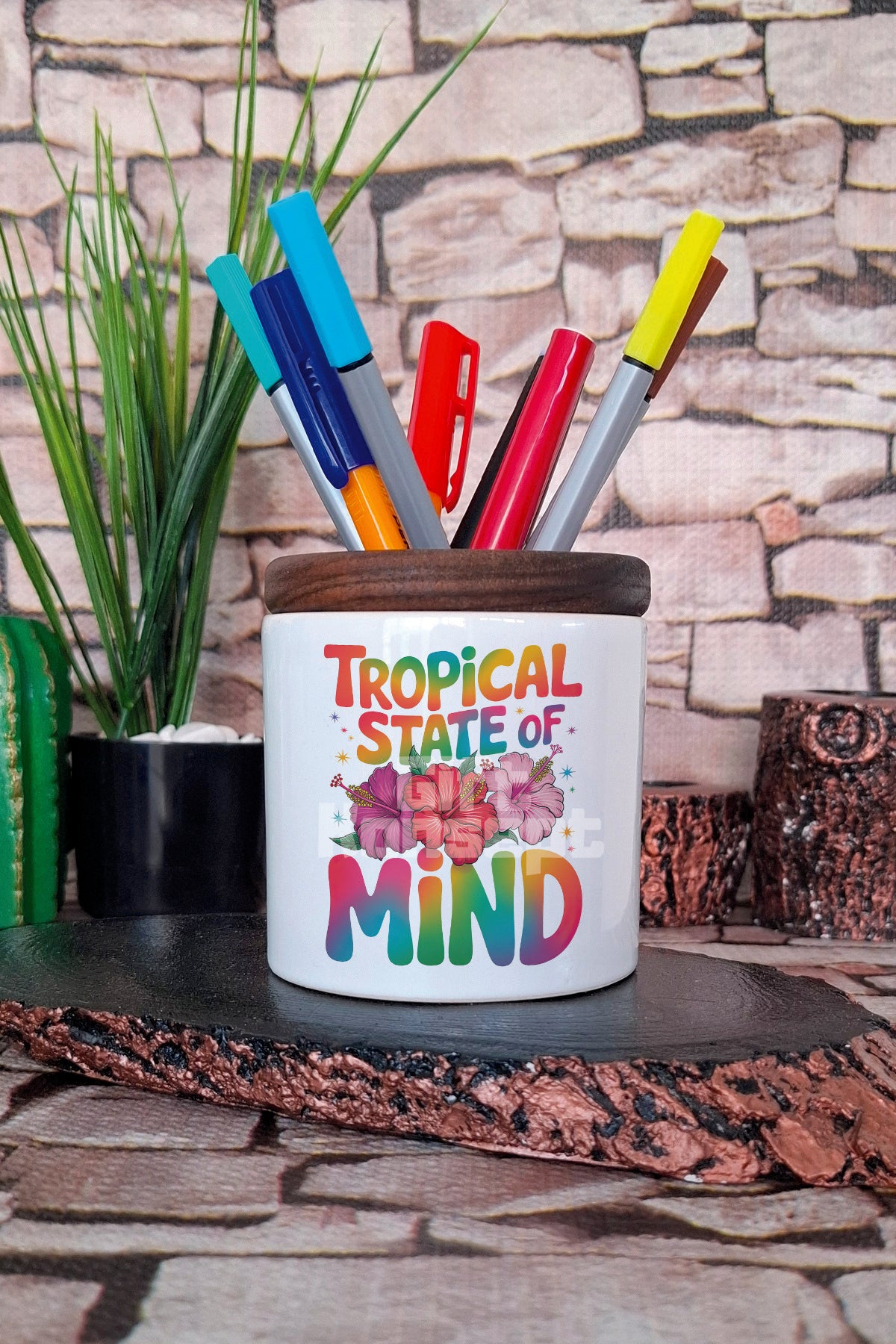 Tropical State Of Mind tasarımlı seramik kalemlik
