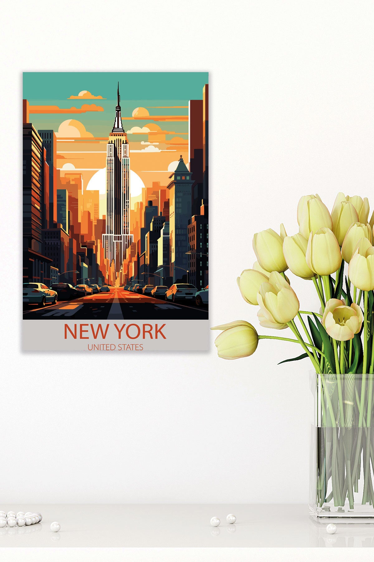 New York görselli 18x27 cm MDF ahşap duvar tablosu