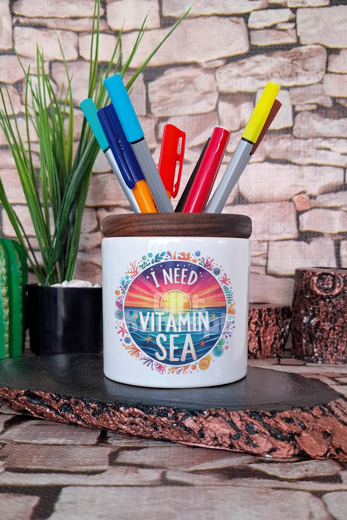 I Need Vitamin Sea tasarımlı seramik kalemlik