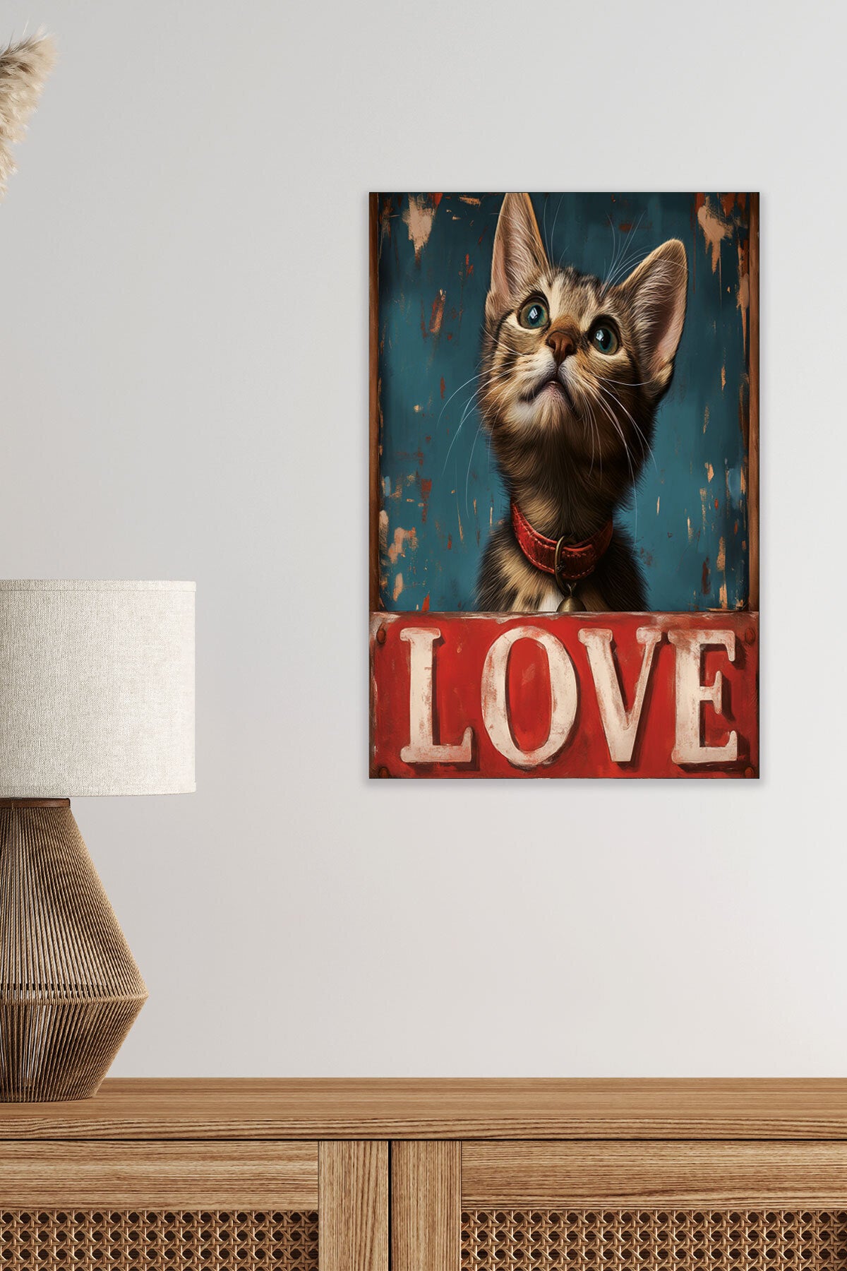 Sevimli Kediler Love No 1 görselli 18x27 cm MDF ahşap duvar tablosu