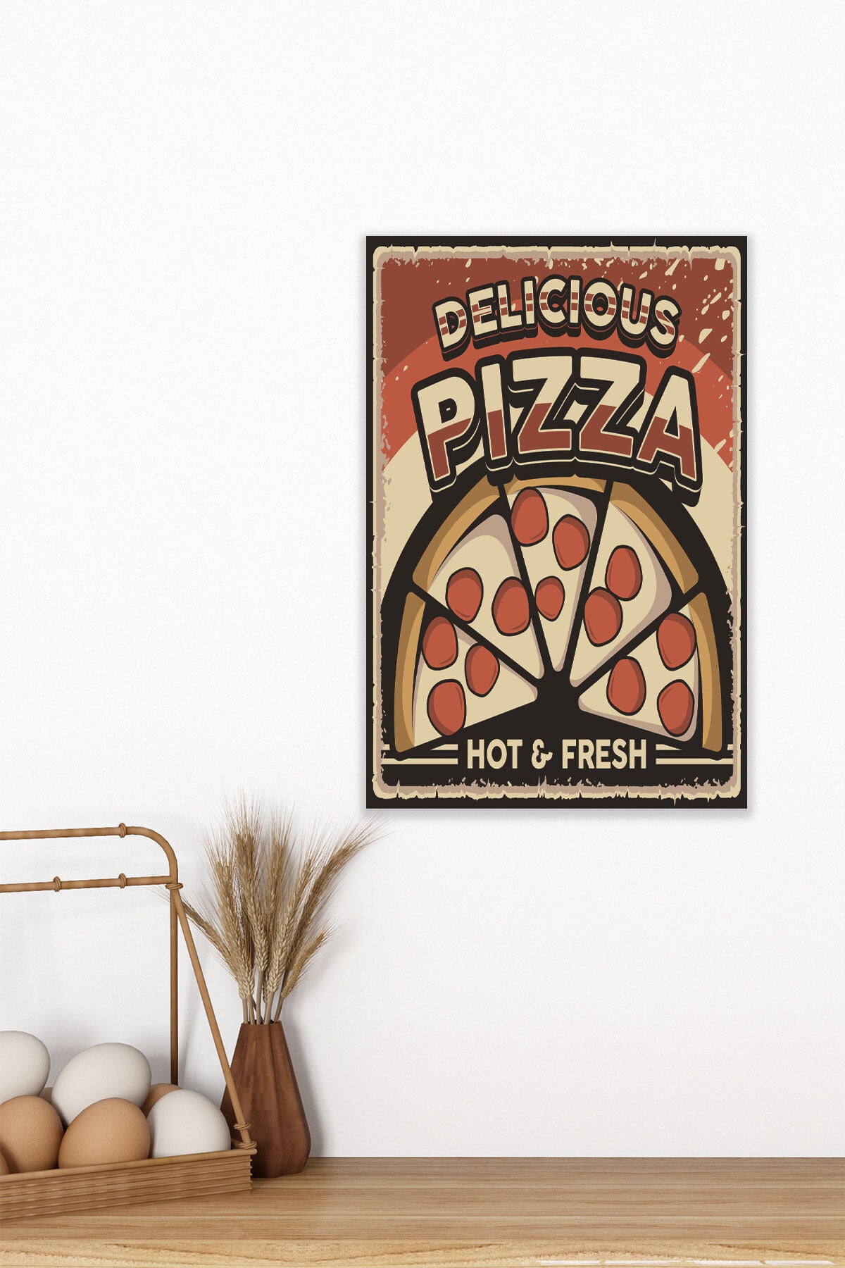 Retro Pizza Mutfak Dekorasyon No 5 görselli 18x27 cm MDF ahşap duvar tablosu