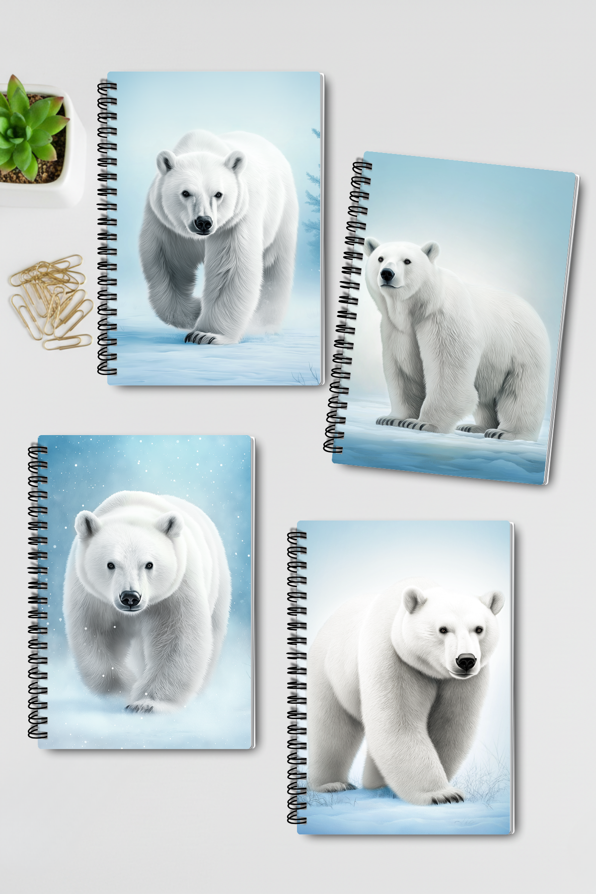 Kutup Ayısı Kış Temalı Tasarım Tel Spiralli 4'lü Hatıra Günlük Ajanda Anı Okul Defter Seti