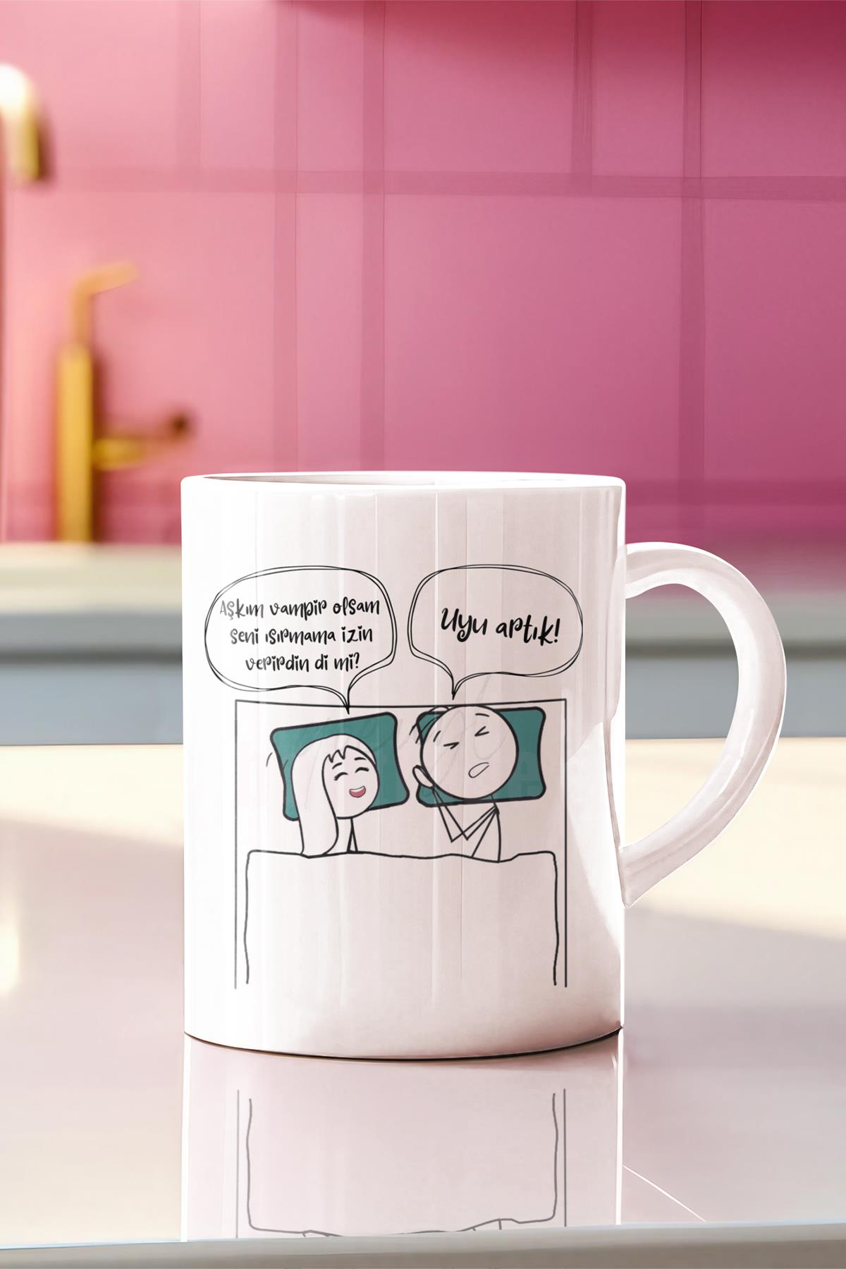 2025 Aşkım Uyu Artık Serisi Komik Yazı Baskılı Eş,Karı-Koca, Sevgili Hediyelik Eğlenceli Kupa Bardak