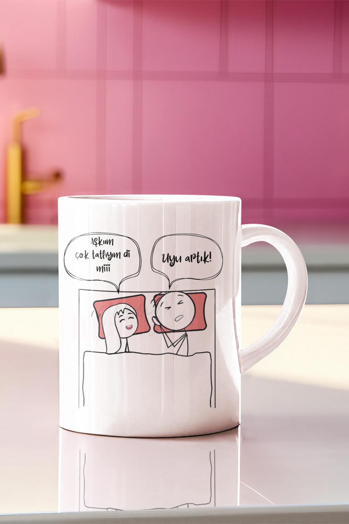 2025 Aşkım Uyu Artık Serisi Komik Yazı Baskılı Eş,Karı-Koca, Sevgili Hediyelik Eğlenceli Kupa Bardak