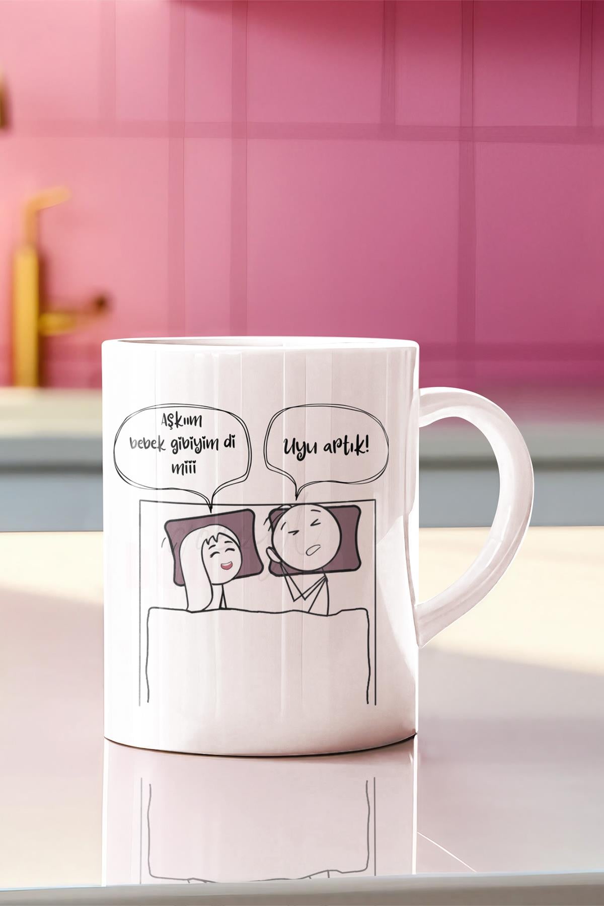 2025 Aşkım Uyu Artık Serisi Komik Yazı Baskılı Eş,Karı-Koca, Sevgili Hediyelik Eğlenceli Kupa Bardak