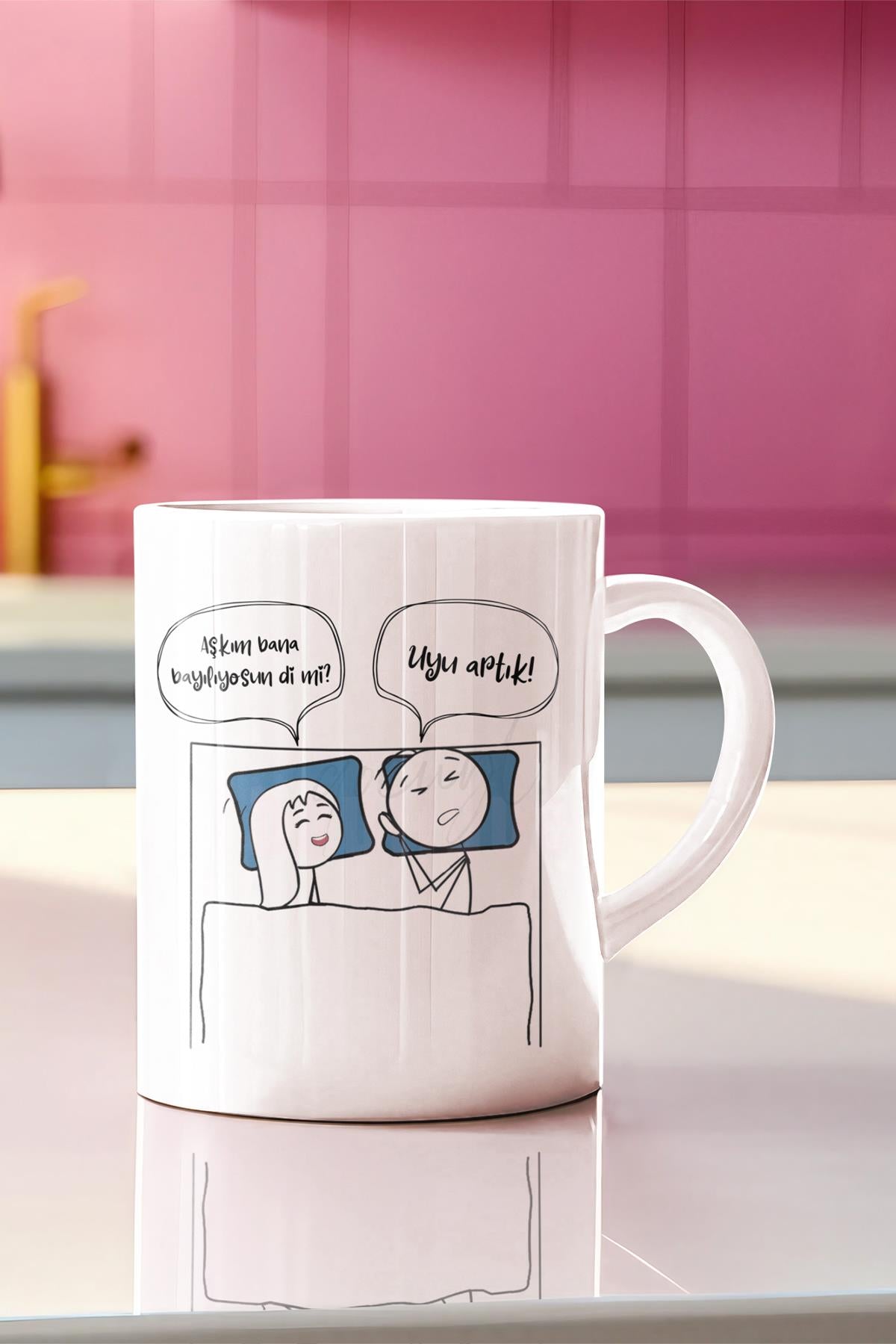 2025 Aşkım Uyu Artık Serisi Komik Yazı Baskılı Eş,Karı-Koca, Sevgili Hediyelik Eğlenceli Kupa Bardak