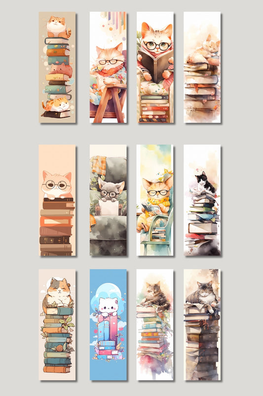 Sevimli Kediler Model:3 Tasarım Hediyelik 12'li Kitap Ayracı Seti