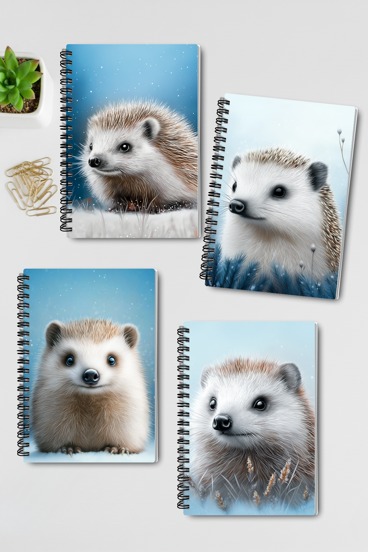 Kirpi Kış Temalı Tasarım Tel Spiralli 4'lü Hatıra Günlük Ajanda Anı Okul Defter Seti