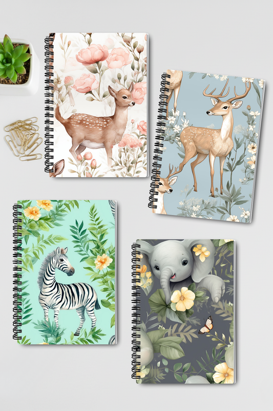 Yavru Sevimli Hayvanlar No:1 Tasarım Tel Spiralli 4'lü Hatıra Günlük Ajanda Okul Defter Seti