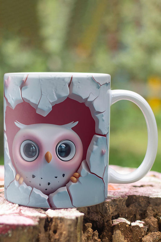 3D Görünümlü Sevimli Baykuş Hediyelik No:1 3D Tasarım Baskılı Kupa Bardak Mug
