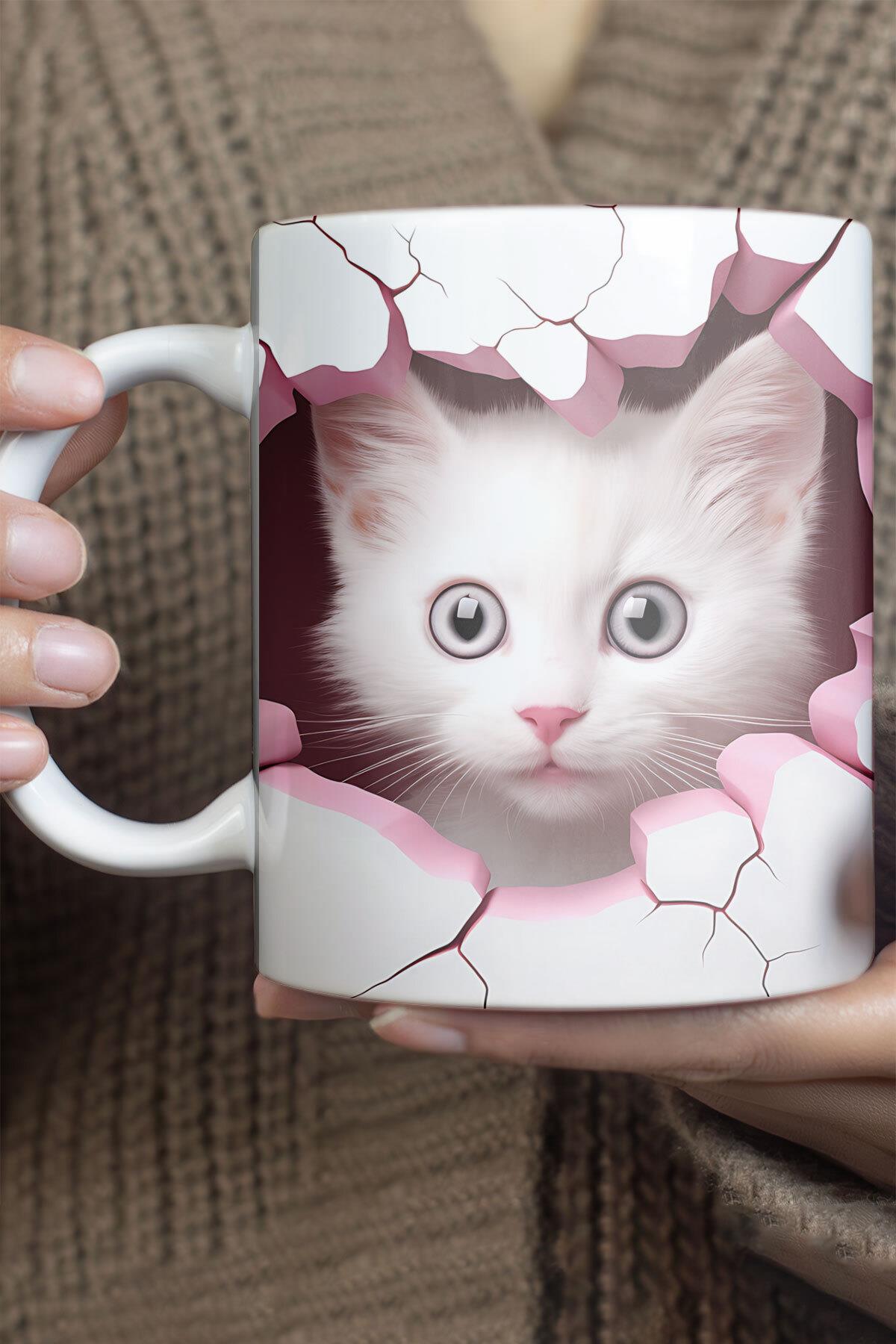 3D Görünümlü Sevimli Kedi No:1 Sevgili Arkadaş Hediye 3D Tasarım Baskılı Kupa Bardak Mug
