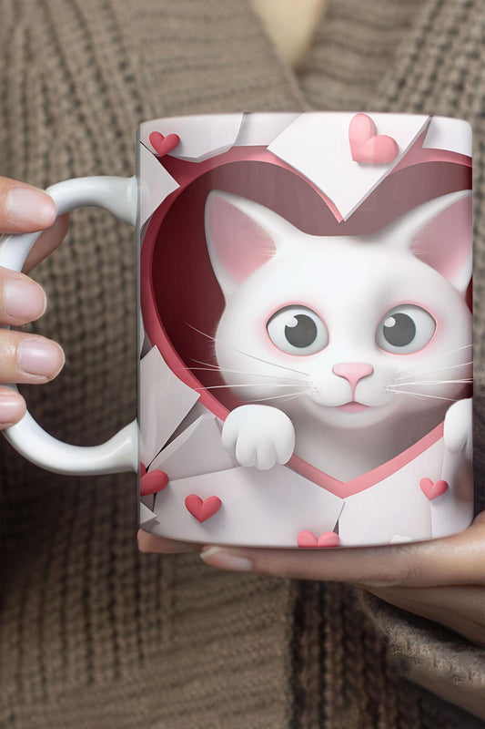 3D Görünümlü Sevimli Kedi No:1 Sevgili Arkadaş Hediye 3D Tasarım Baskılı Kupa Bardak Mug