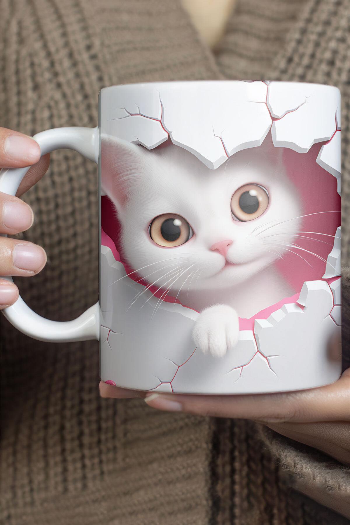 3D Görünümlü Sevimli Kedi No:1 Sevgili Arkadaş Hediye 3D Tasarım Baskılı Kupa Bardak Mug