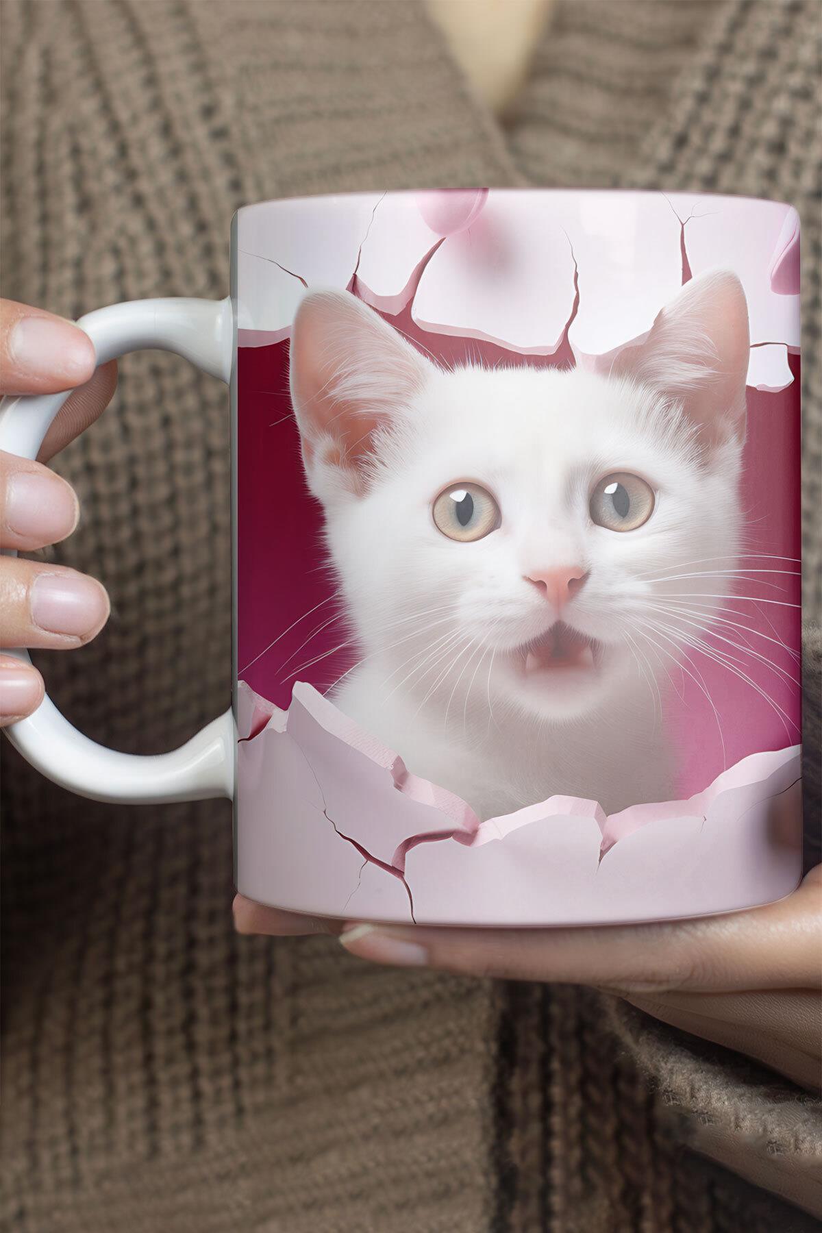 3D Görünümlü Sevimli Kedi No:1 Sevgili Arkadaş Hediye 3D Tasarım Baskılı Kupa Bardak Mug