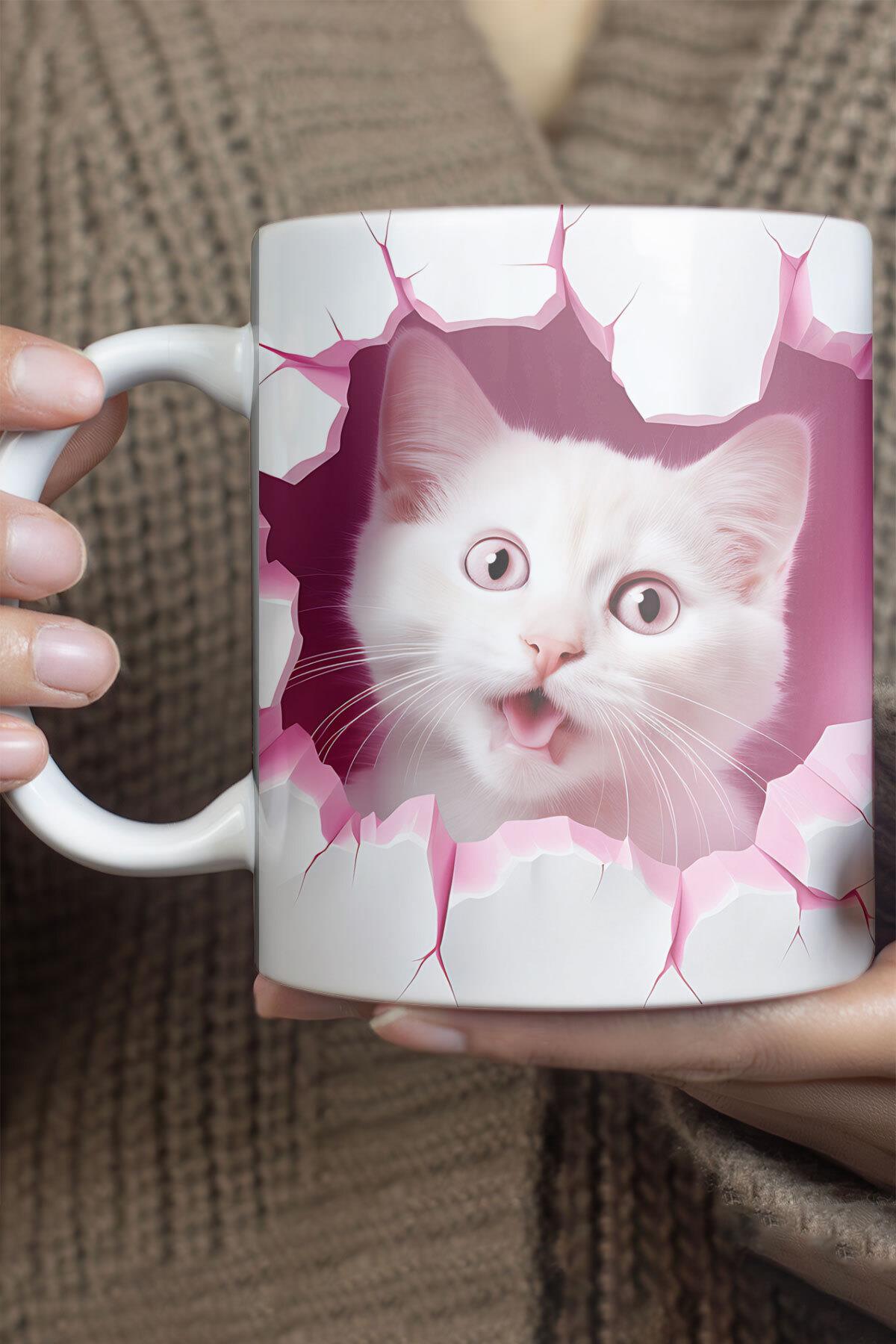 3D Görünümlü Sevimli Kedi No:1 Sevgili Arkadaş Hediye 3D Tasarım Baskılı Kupa Bardak Mug