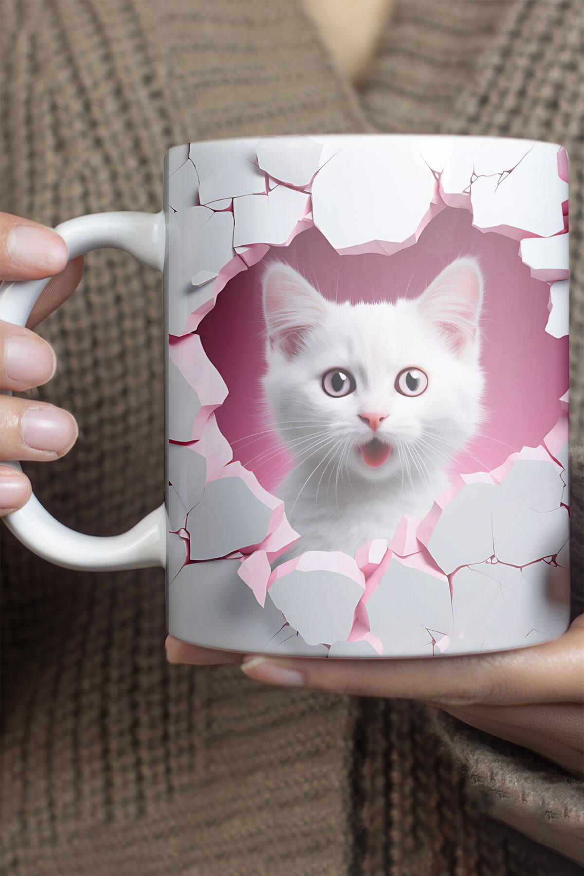3D Görünümlü Sevimli Kedi No:1 Sevgili Arkadaş Hediye 3D Tasarım Baskılı Kupa Bardak Mug