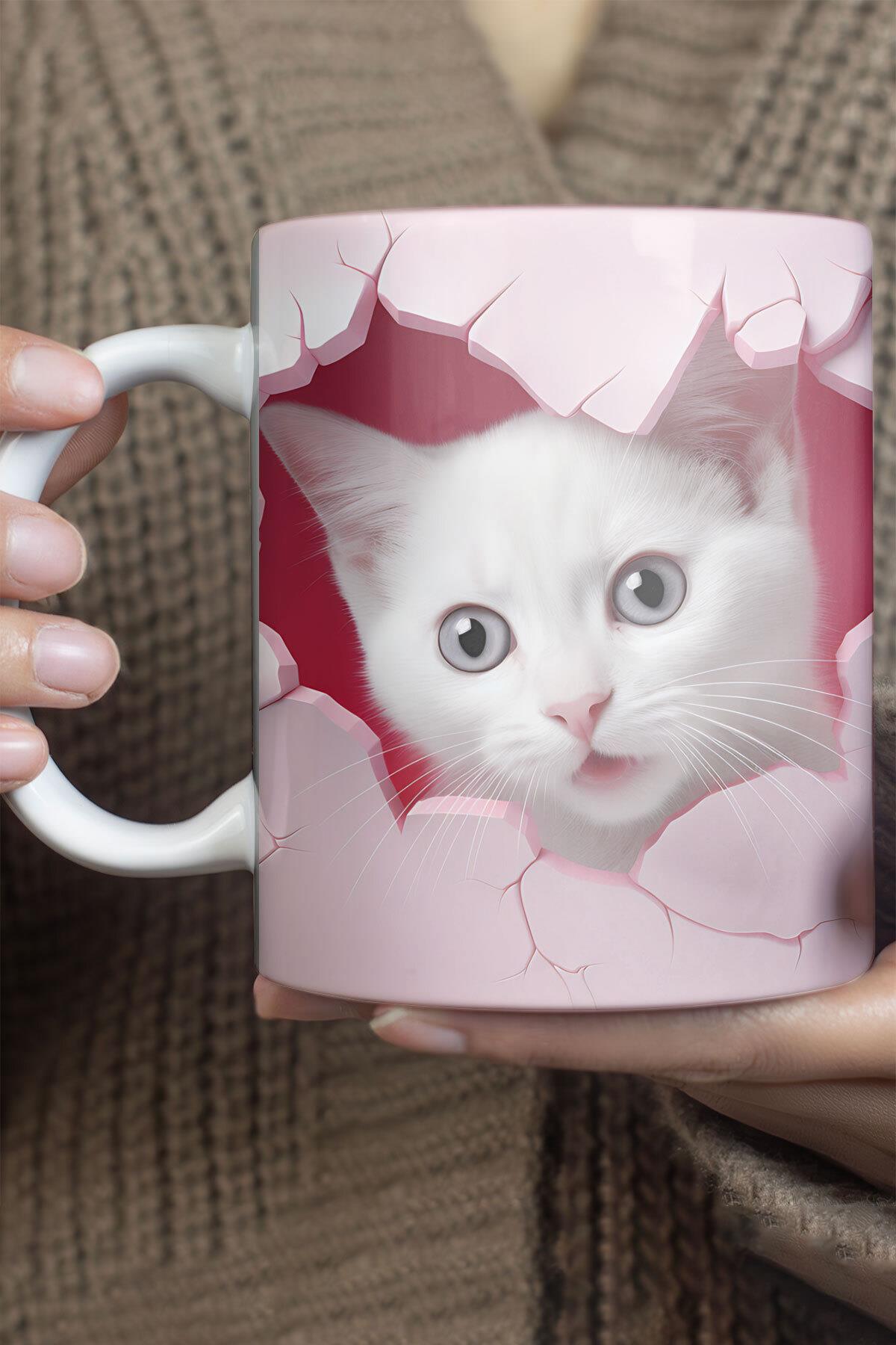 3D Görünümlü Sevimli Kedi No:1 Sevgili Arkadaş Hediye 3D Tasarım Baskılı Kupa Bardak Mug