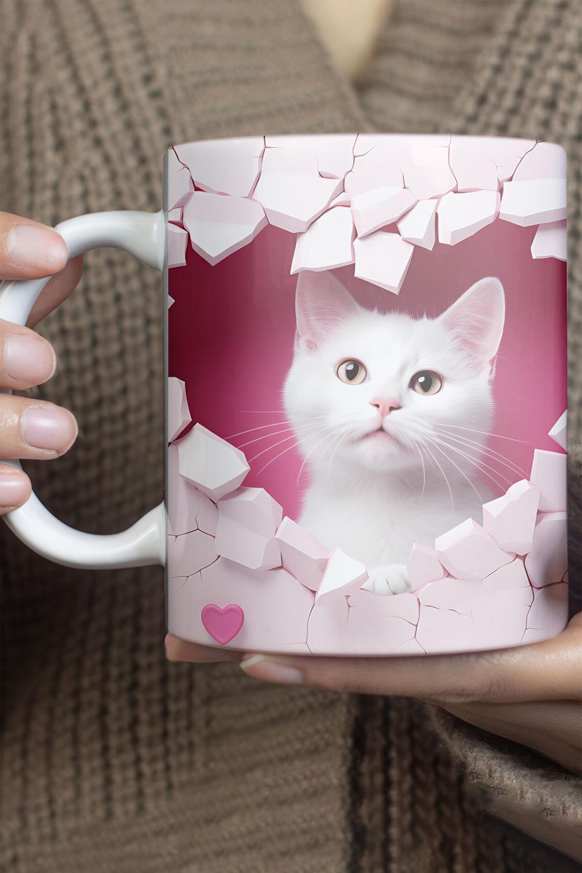 3D Görünümlü Sevimli Kedi No:1 Sevgili Arkadaş Hediye 3D Tasarım Baskılı Kupa Bardak Mug