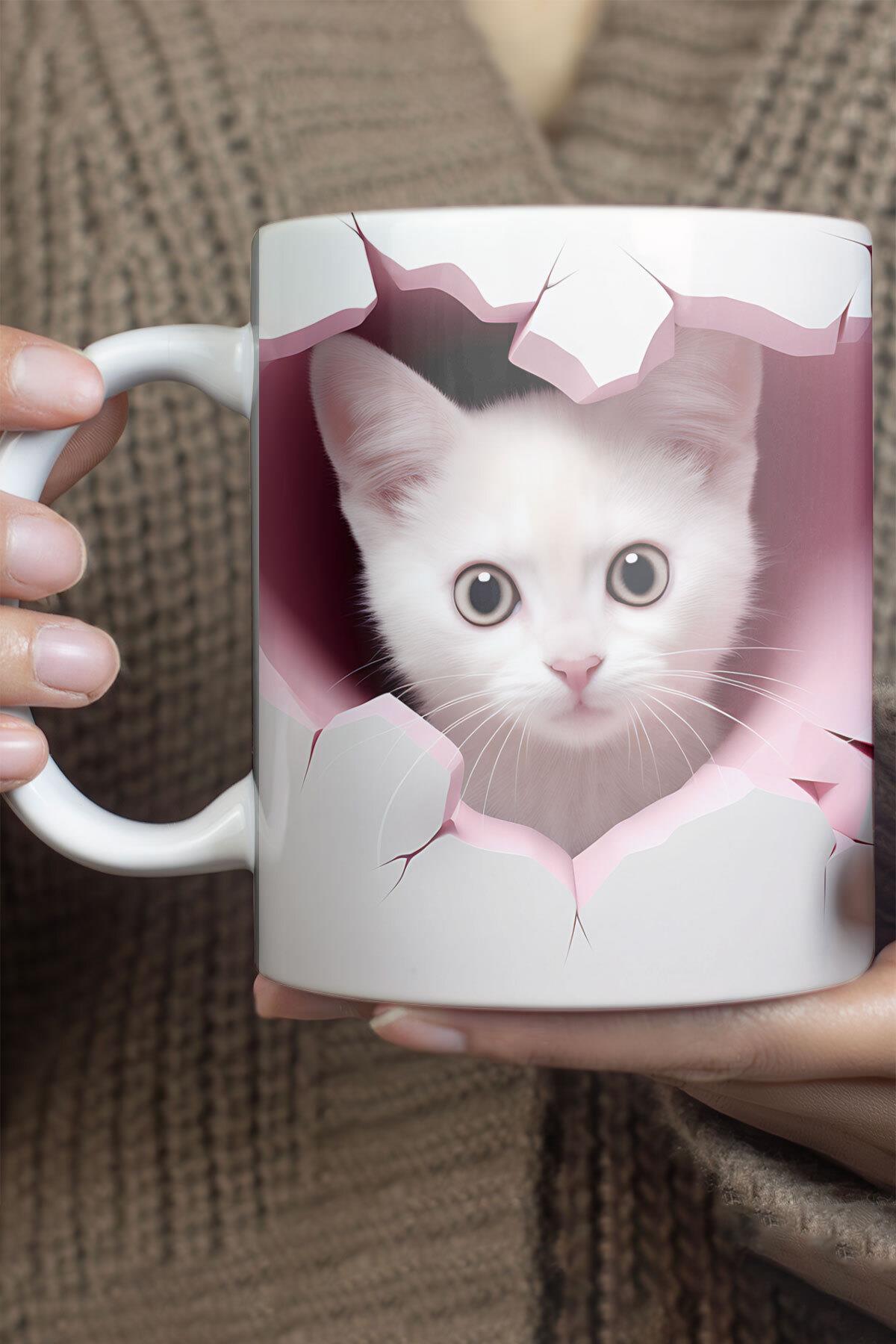 3D Görünümlü Sevimli Kedi No:1 Sevgili Arkadaş Hediye 3D Tasarım Baskılı Kupa Bardak Mug