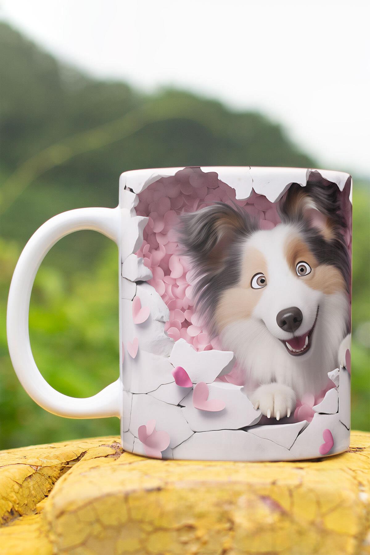 3D Görünümlü Sevimli Köpek Hediyelik No:1 3D Tasarım Baskılı Kupa Bardak Mug