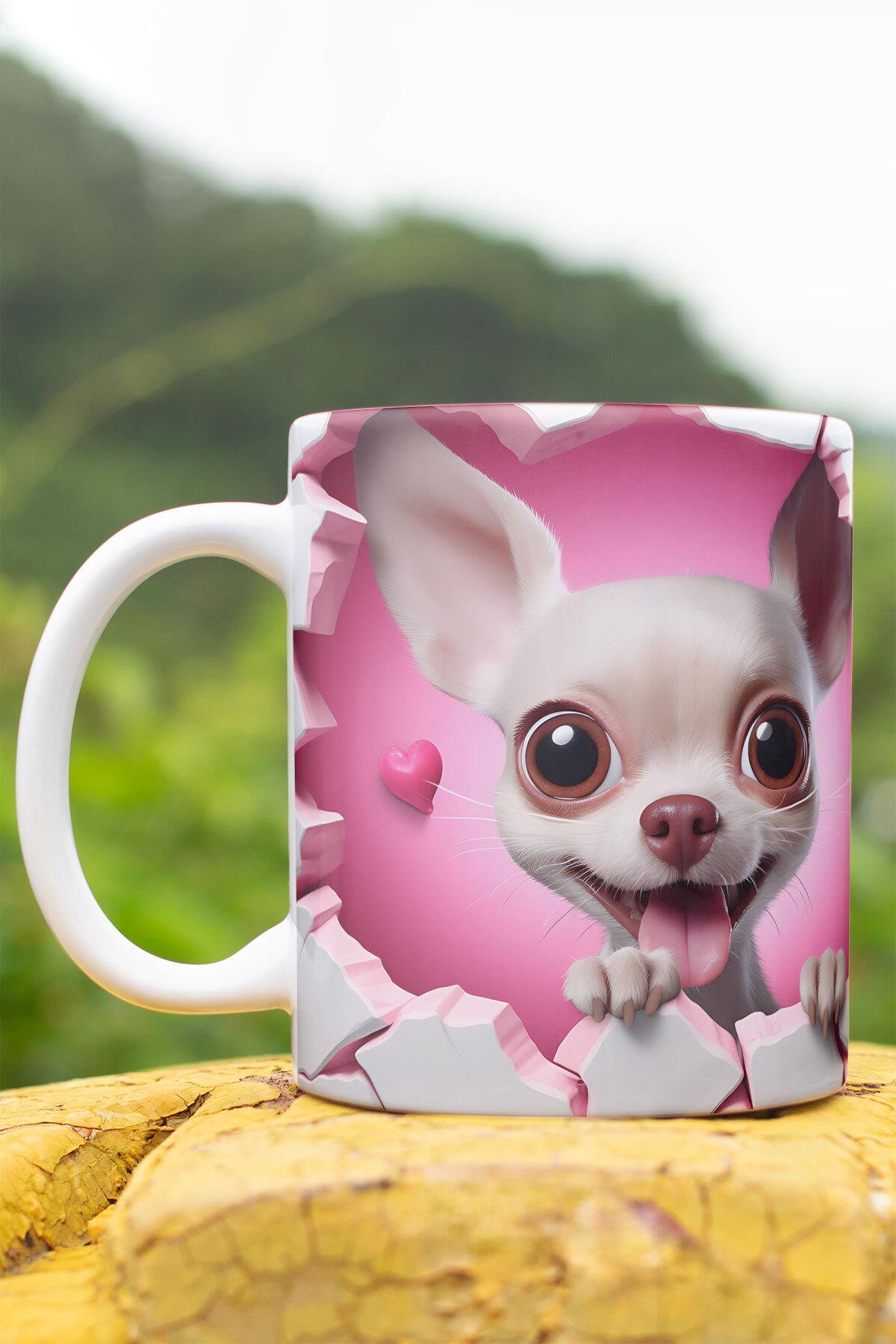 3D Görünümlü Sevimli Köpek Hediyelik No:1 3D Tasarım Baskılı Kupa Bardak Mug