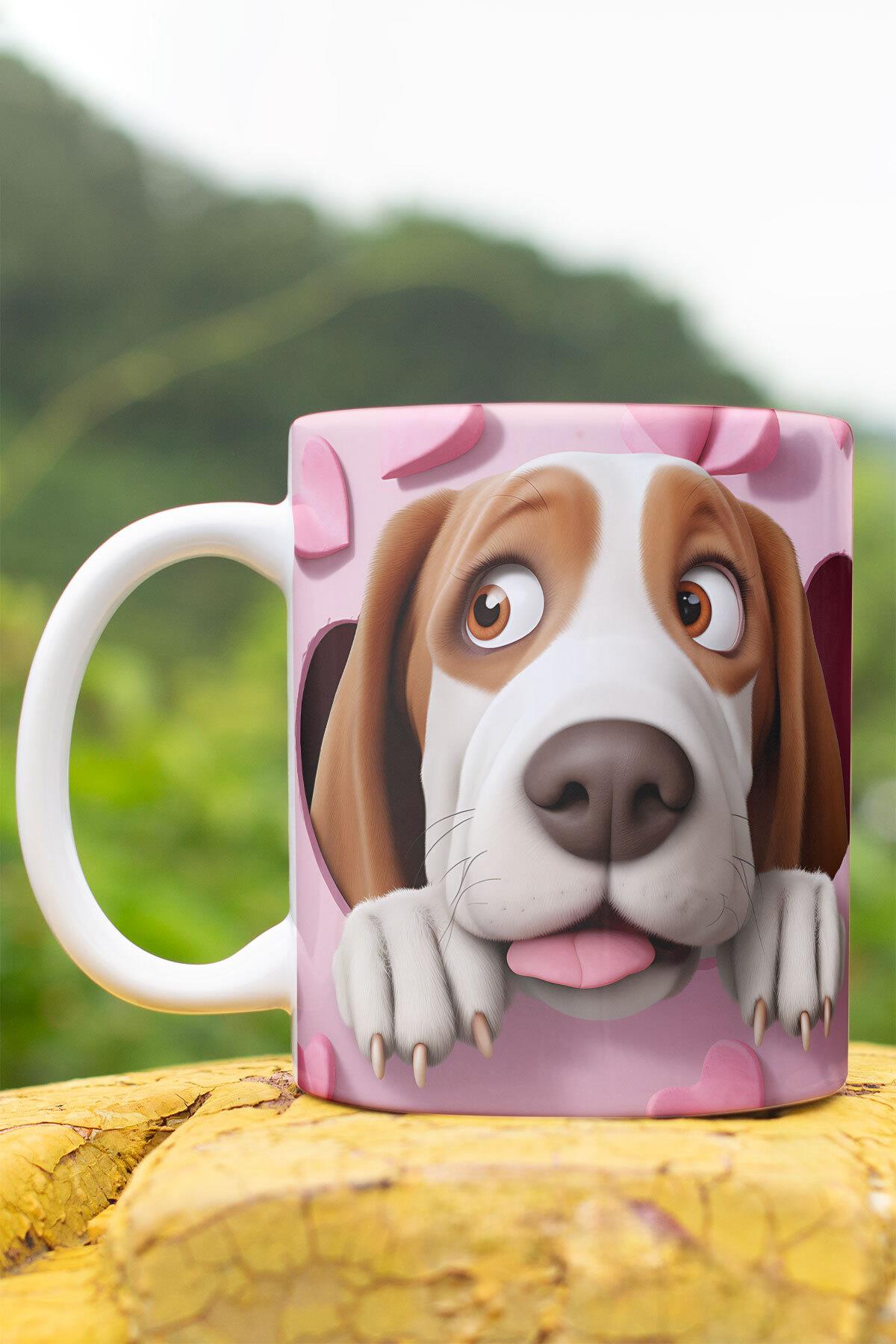 3D Görünümlü Sevimli Köpek Hediyelik No:1 3D Tasarım Baskılı Kupa Bardak Mug