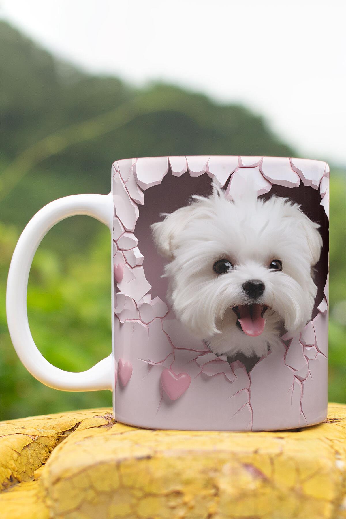 3D Görünümlü Sevimli Köpek Hediyelik No:1 3D Tasarım Baskılı Kupa Bardak Mug