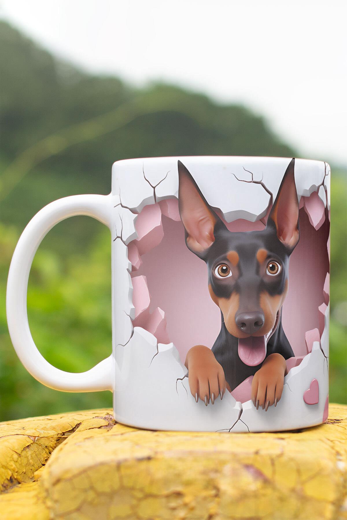 3D Görünümlü Sevimli Köpek Hediyelik No:1 3D Tasarım Baskılı Kupa Bardak Mug