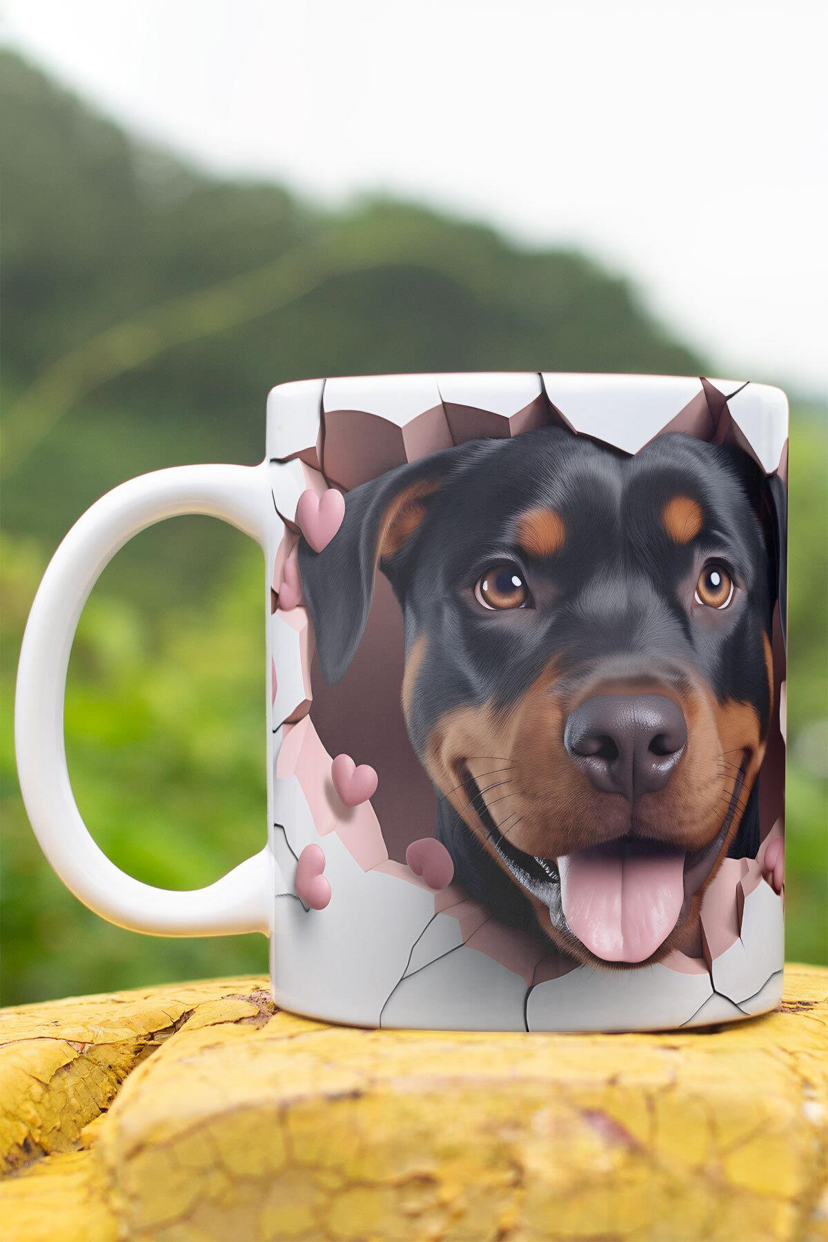 3D Görünümlü Sevimli Köpek Hediyelik No:1 3D Tasarım Baskılı Kupa Bardak Mug