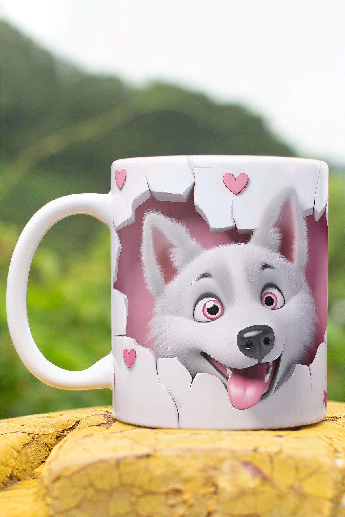 3D Görünümlü Sevimli Köpek Hediyelik No:1 3D Tasarım Baskılı Kupa Bardak Mug