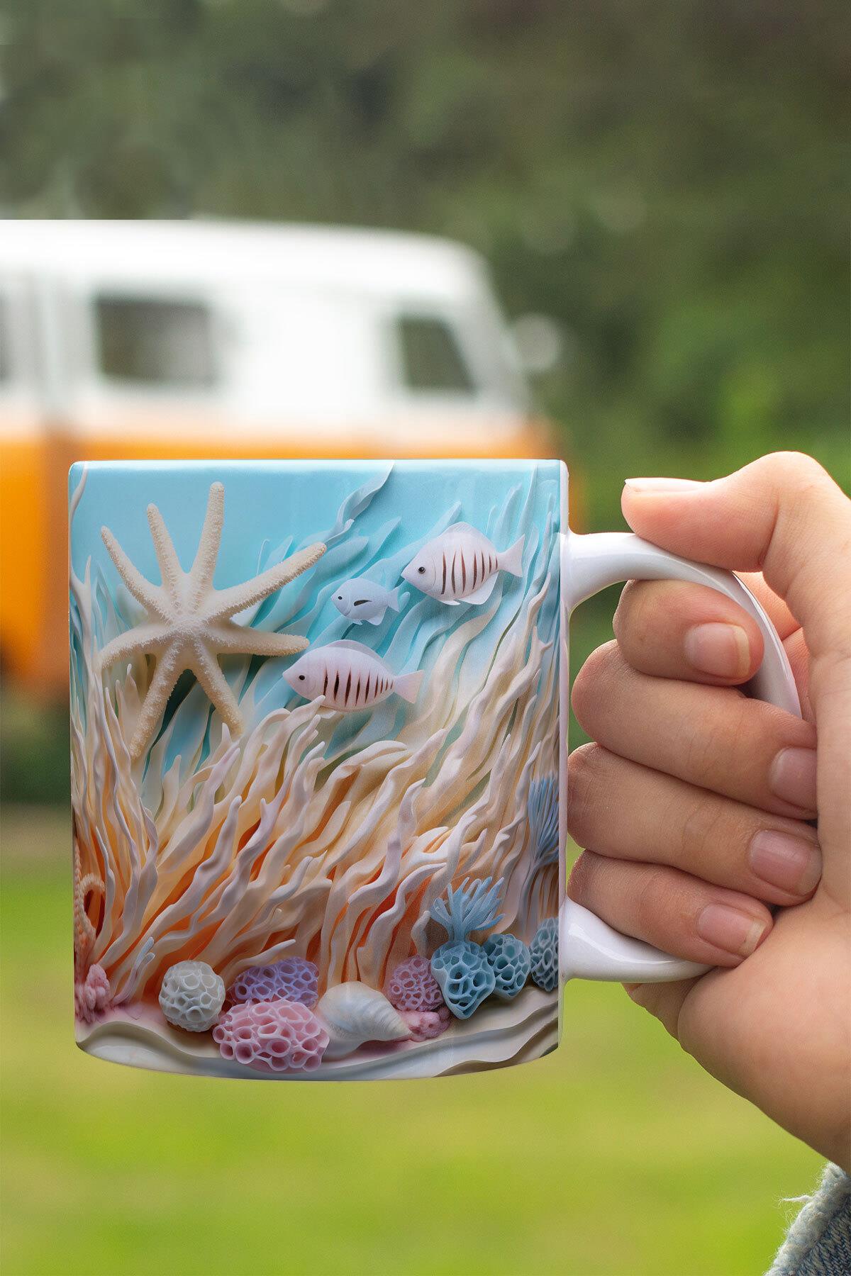 3D Okyanus Su Altı Manzaralı No:1 3D Tasarım Görünümlü Baskılı Kupa Bardak Mug