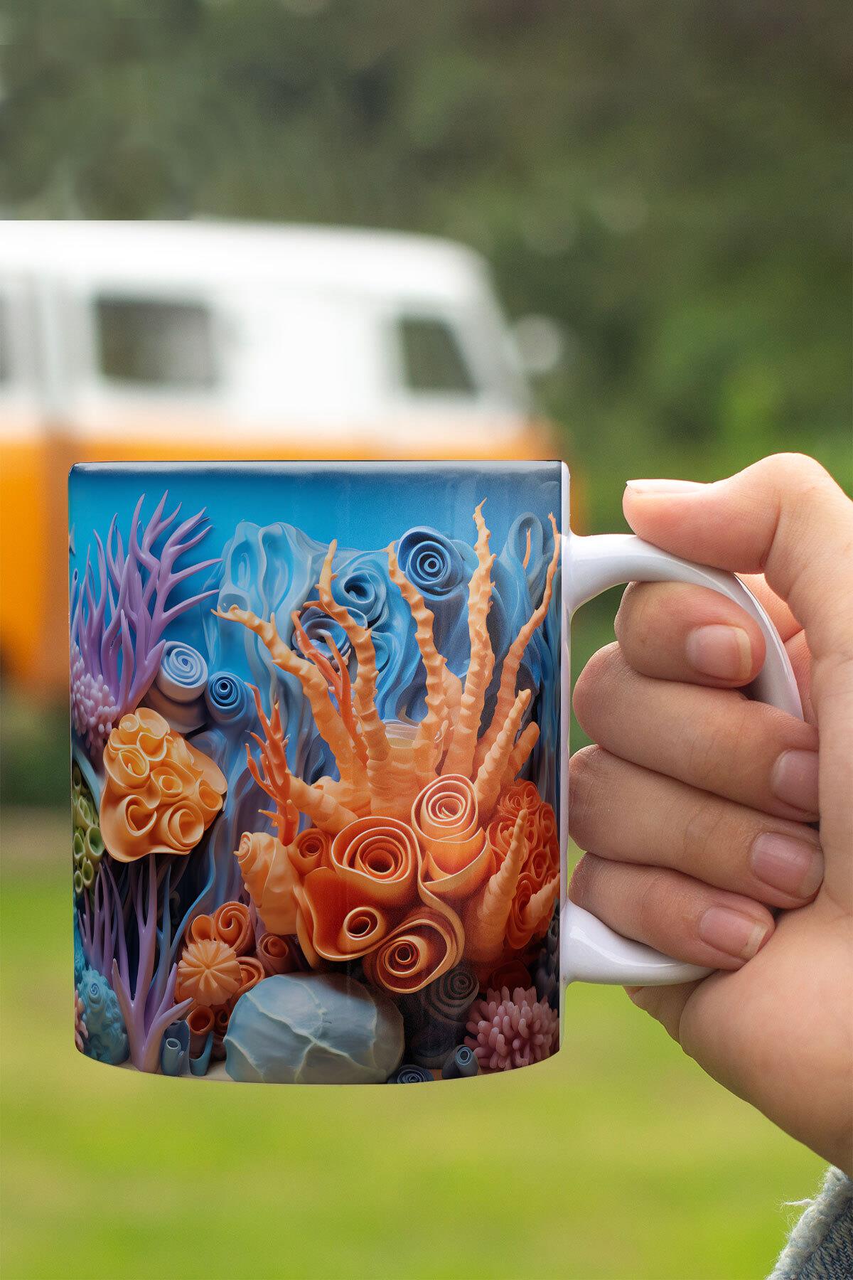 3D Okyanus Su Altı Manzaralı No:1 3D Tasarım Görünümlü Baskılı Kupa Bardak Mug