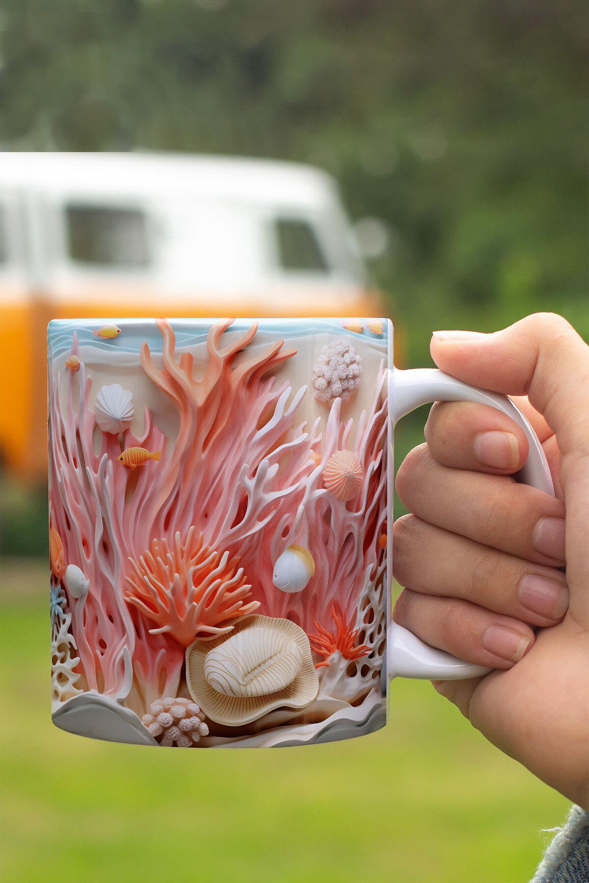 3D Okyanus Su Altı Manzaralı No:1 3D Tasarım Görünümlü Baskılı Kupa Bardak Mug