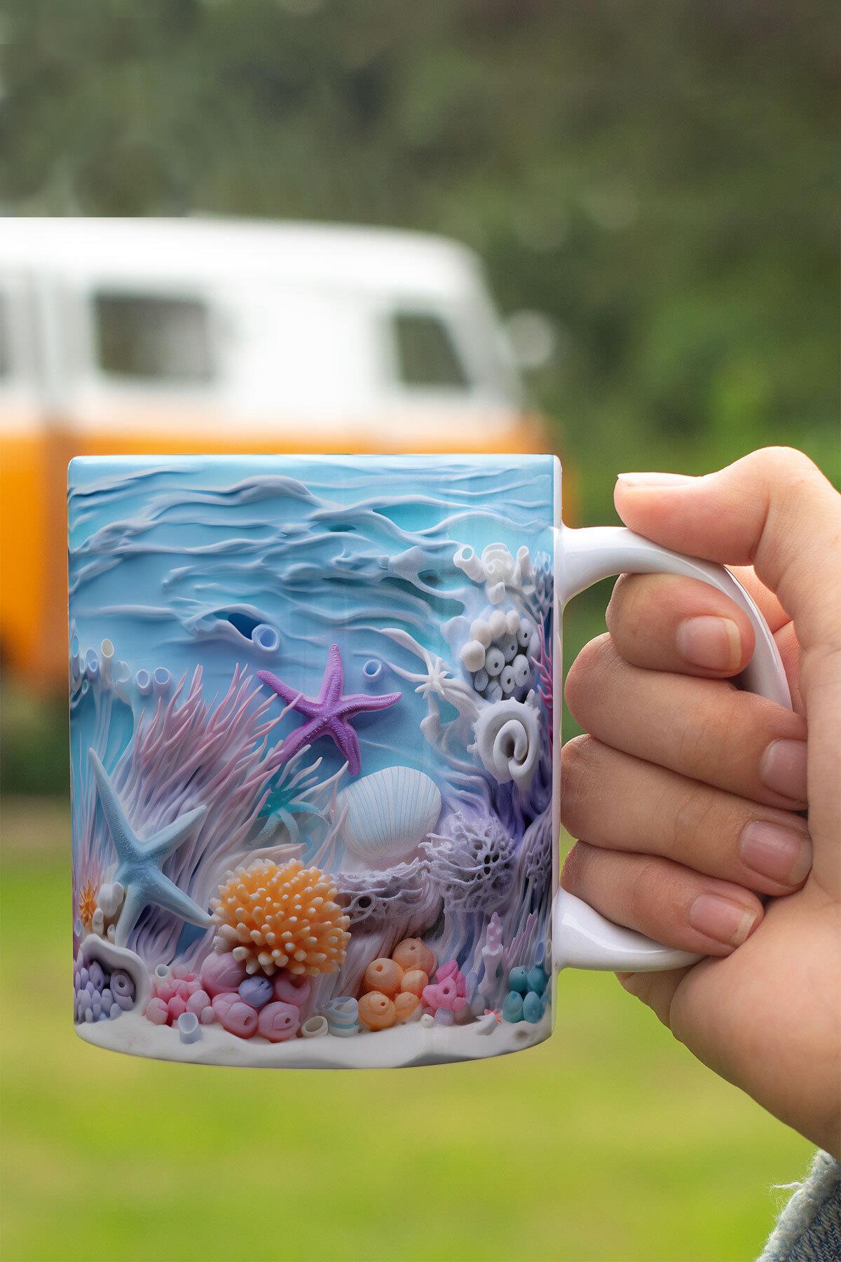3D Okyanus Su Altı Manzaralı No:1 3D Tasarım Görünümlü Baskılı Kupa Bardak Mug