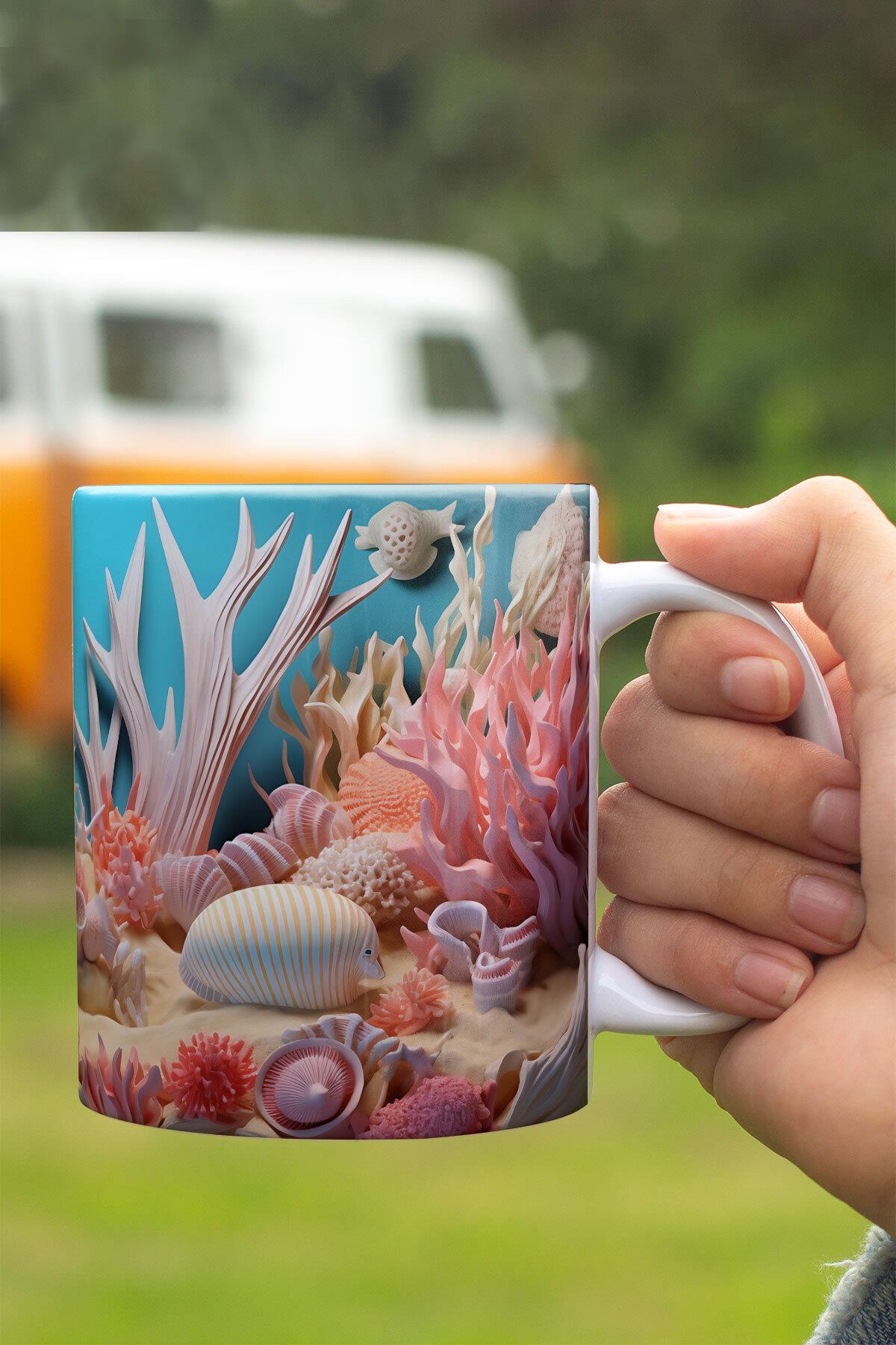 3D Okyanus Su Altı Manzaralı No:1 3D Tasarım Görünümlü Baskılı Kupa Bardak Mug