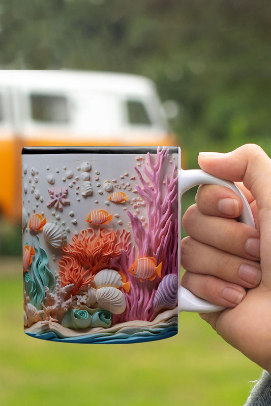 3D Okyanus Su Altı Manzaralı No:1 3D Tasarım Görünümlü Baskılı Kupa Bardak Mug