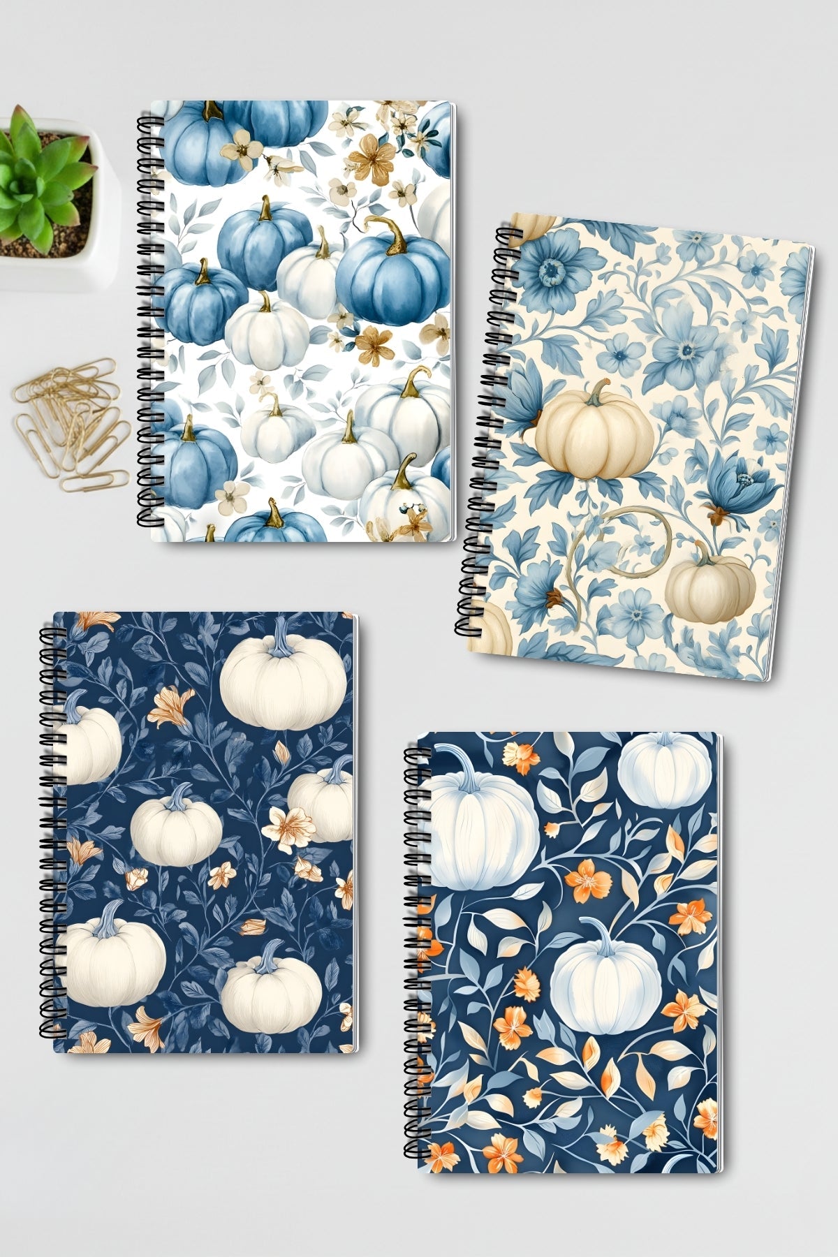 Mavi Sonabahar Temalı Tasarım Tel Spiralli 4'lü Hatıra Günlük Ajanda Anı Okul Defter Seti