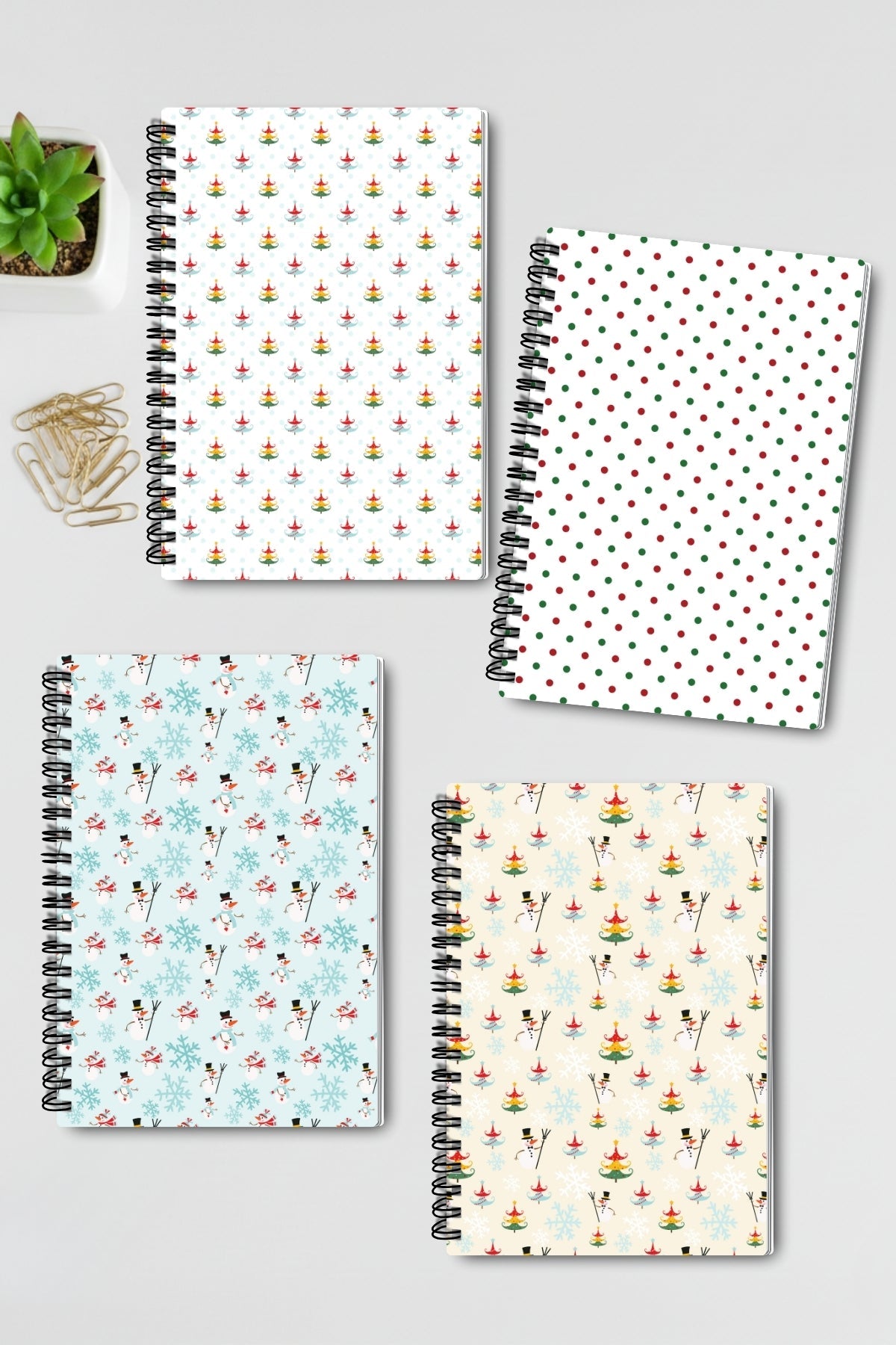 Yılbaşı Temalı Tasarım Tel Spiralli 4'lü Hatıra Günlük Ajanda Anı Okul Defter Seti