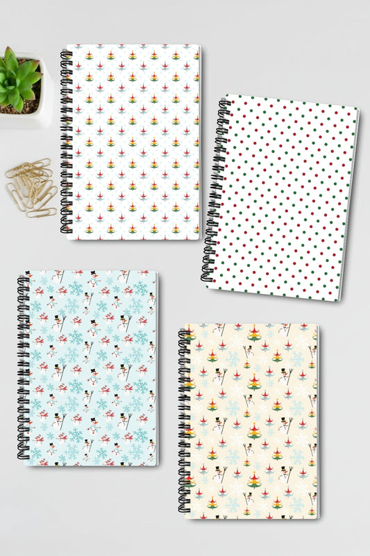 Yılbaşı Temalı Tasarım Tel Spiralli 4'lü Hatıra Günlük Ajanda Anı Okul Defter Seti