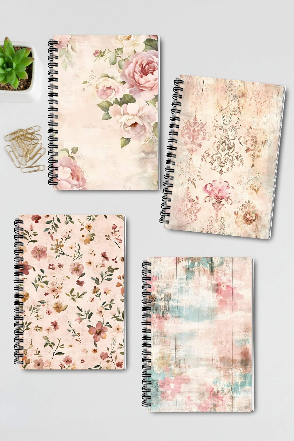 Soft Renkli Retro Temalı Tasarım Tel Spiralli 4'lü Hatıra Günlük Ajanda Anı Okul Defter Seti