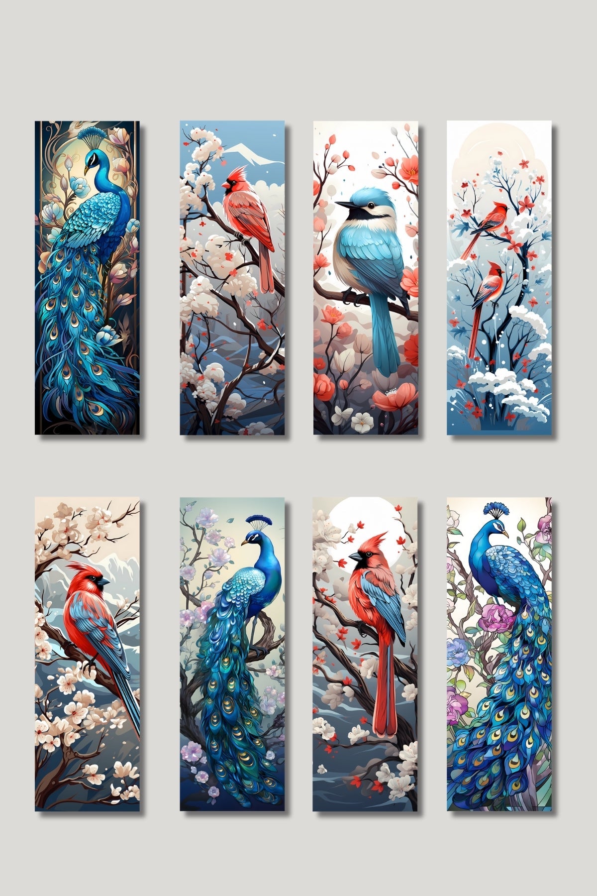 Renkli Kuşlar Tasarım Hediyelik 8'li Kitap Ayracı Seti