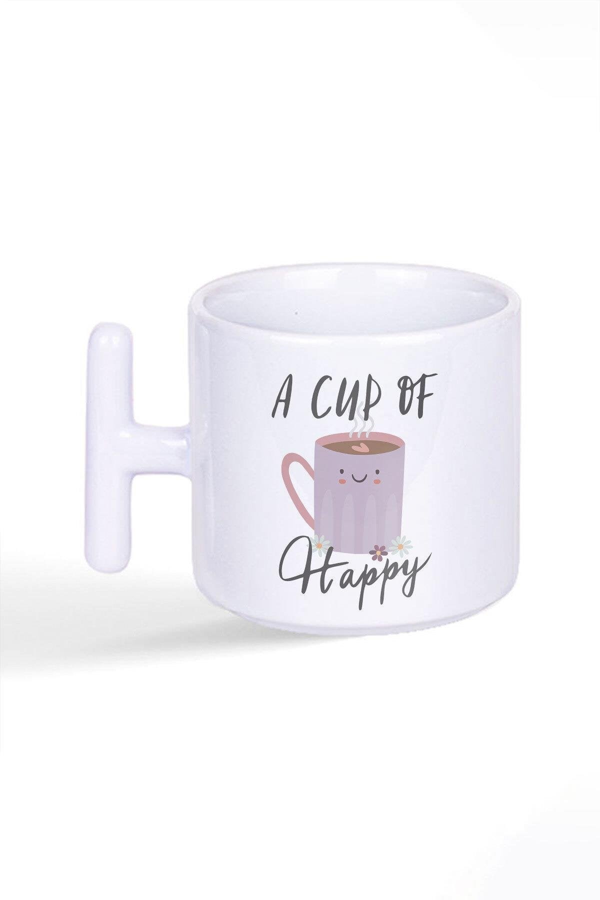 A Cup Of Coffee Baskılı Sevimli Latte Fincanı T Kulplu Kupa Bardak