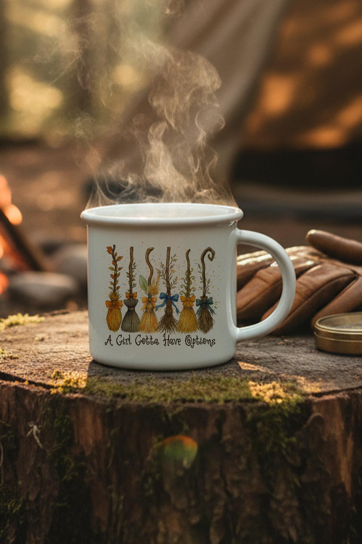 A Girl Gotta Have Options Baskılı Enamel Görünümlü Seramik Vintage Kupa Bardak