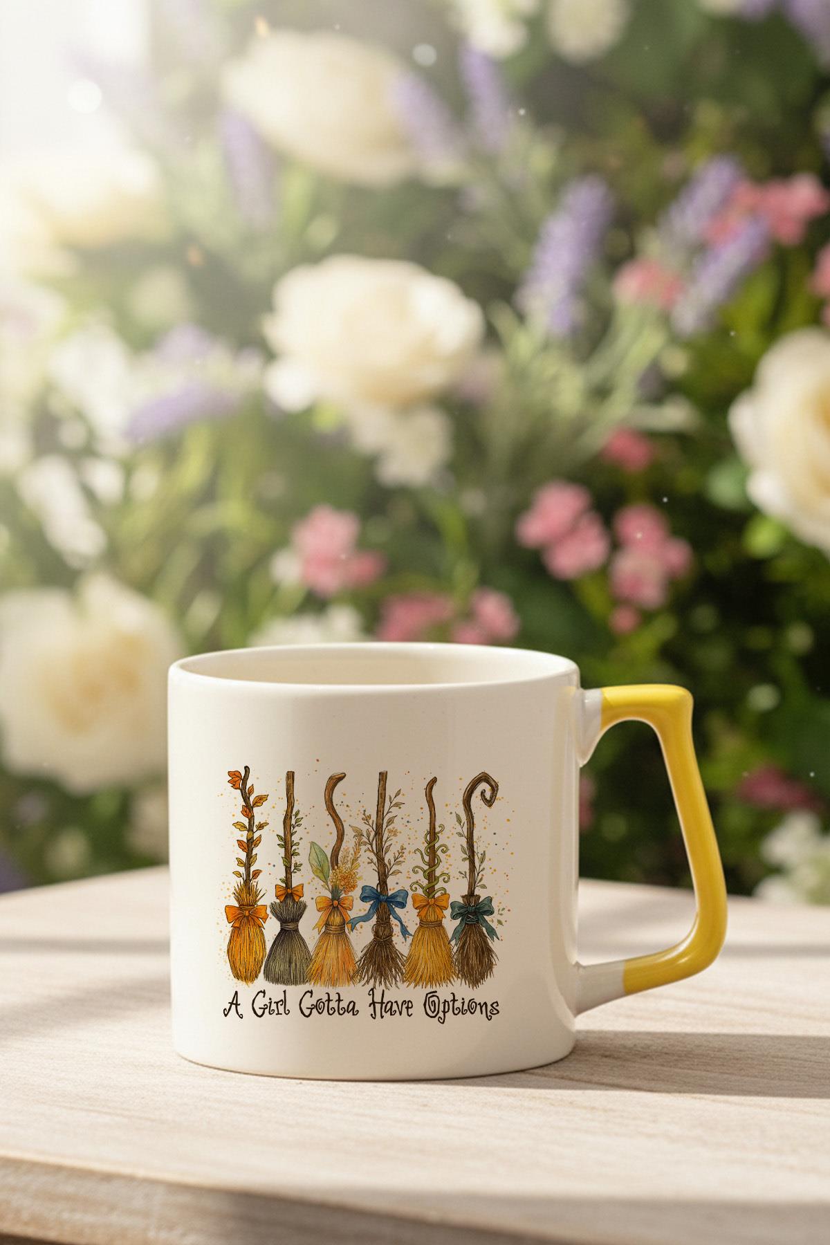 A Girl Gotta Have Options Baskılı Sarı D Kulplu Kupa Bardak