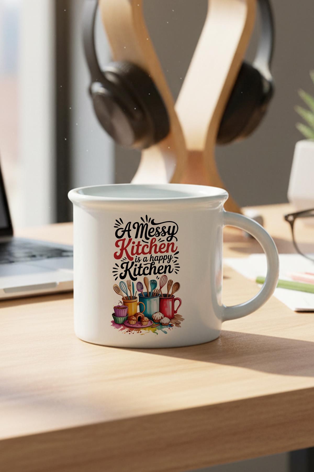 A Messy Kitchen Baskılı Enamel Görünümlü Seramik Vintage Kupa Bardak