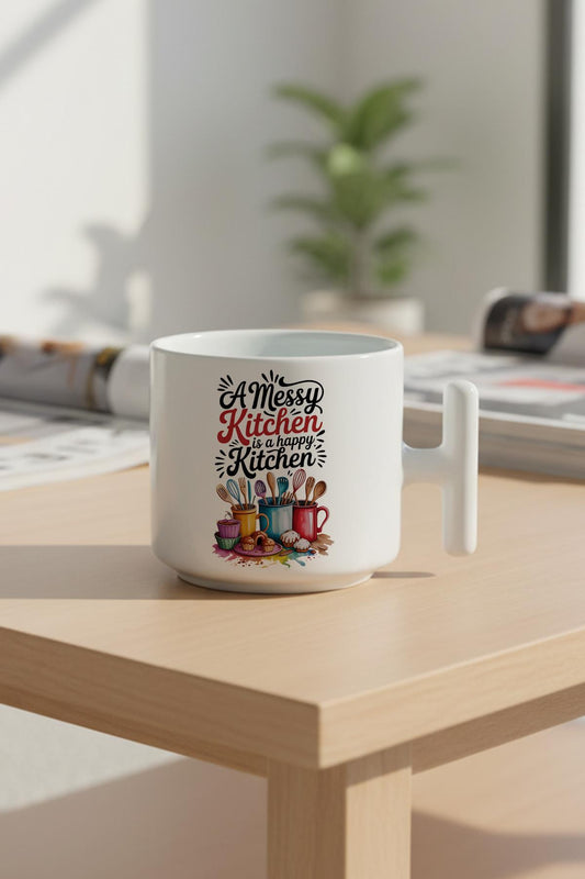 A Messy Kitchen Baskılı Hediyelik T Kulplu Latte Fincanı Kupa Bardak
