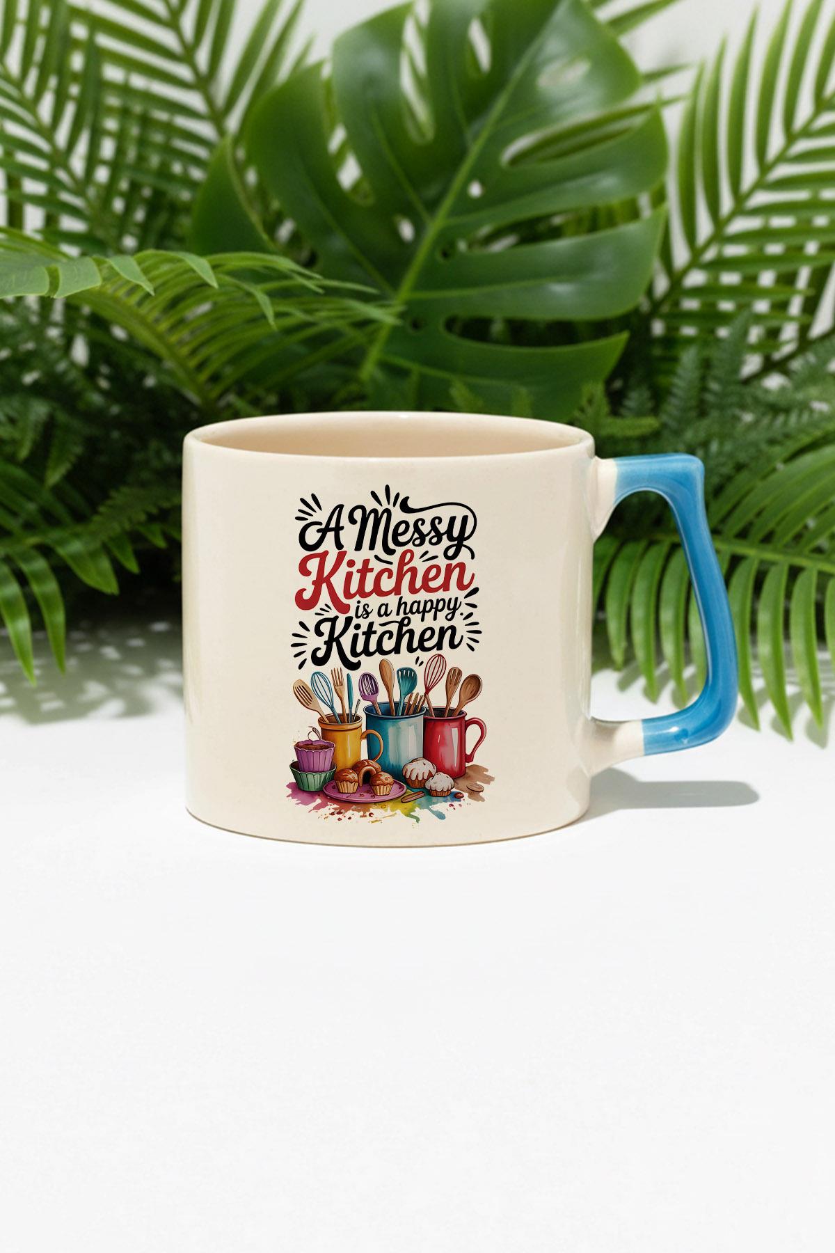 A Messy Kitchen Baskılı Mavi D Kulplu Kupa Bardak